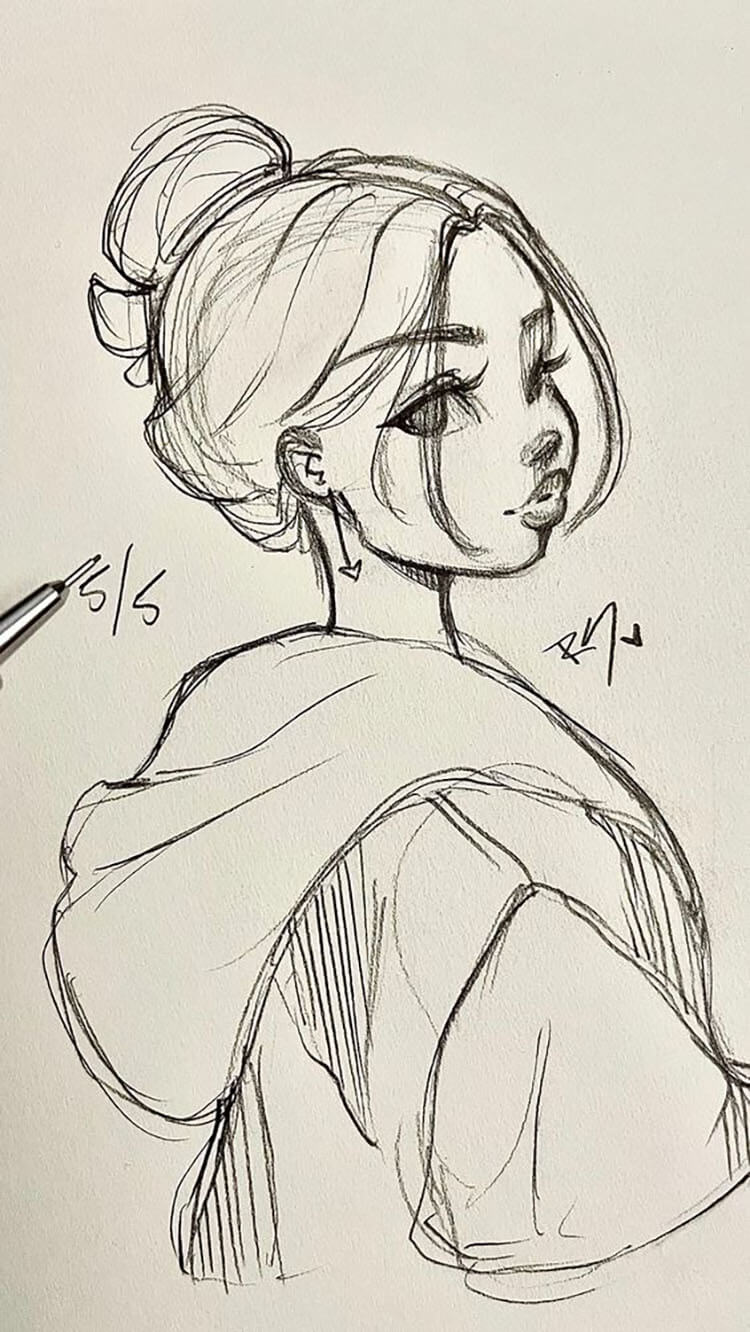 girl looking back sketch