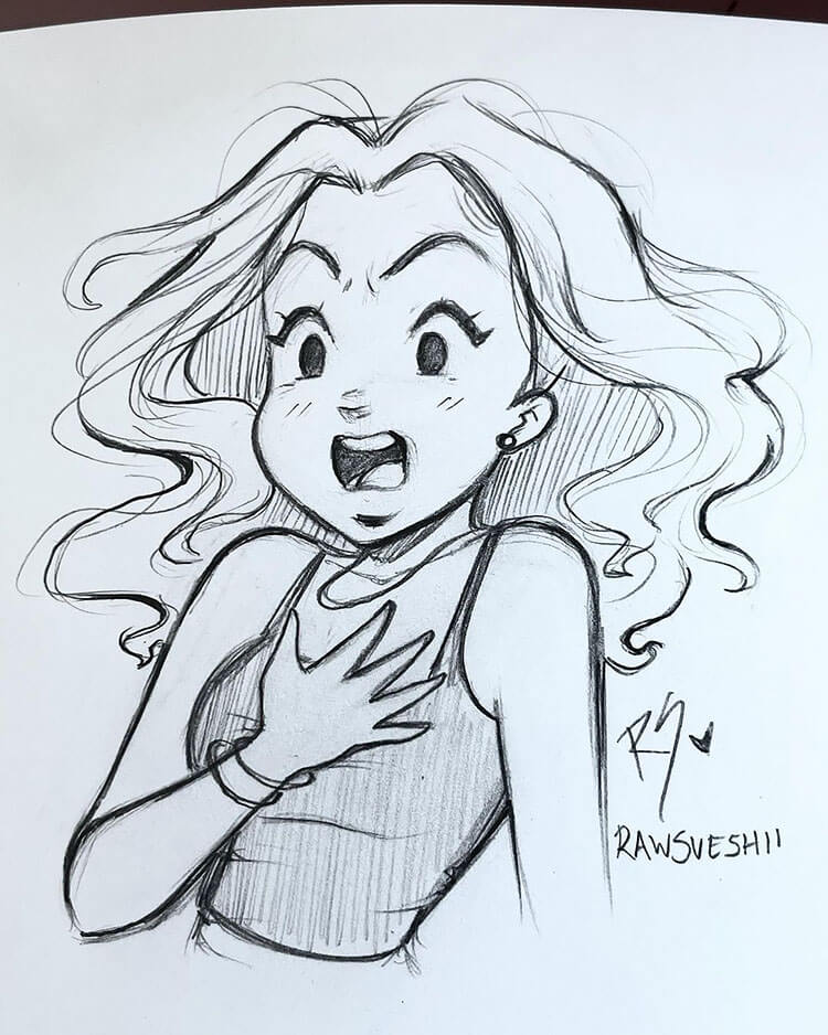 Girl Making a Shocked Expression Drawing