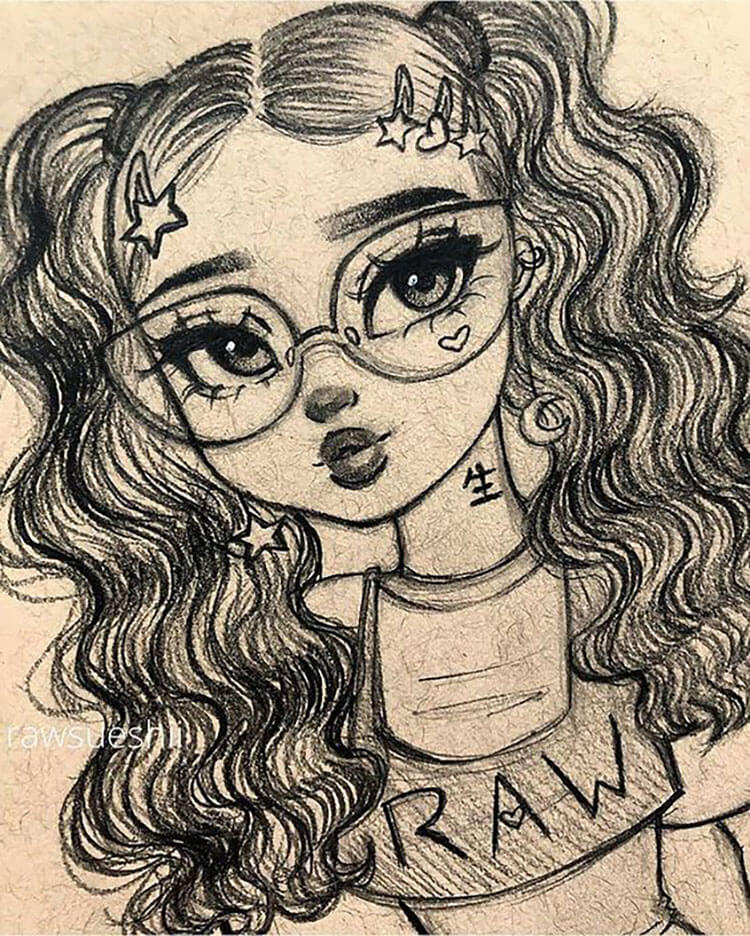 Cute Girl Wearing Glasses Drawing