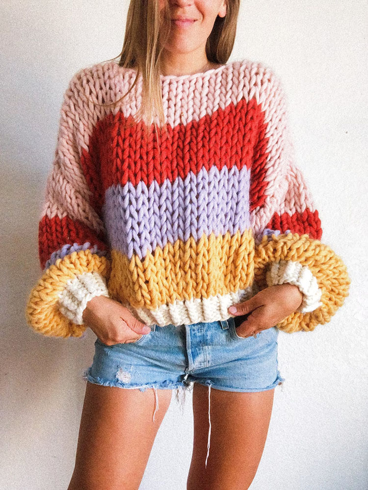 Cropped Striped Winter Sweater